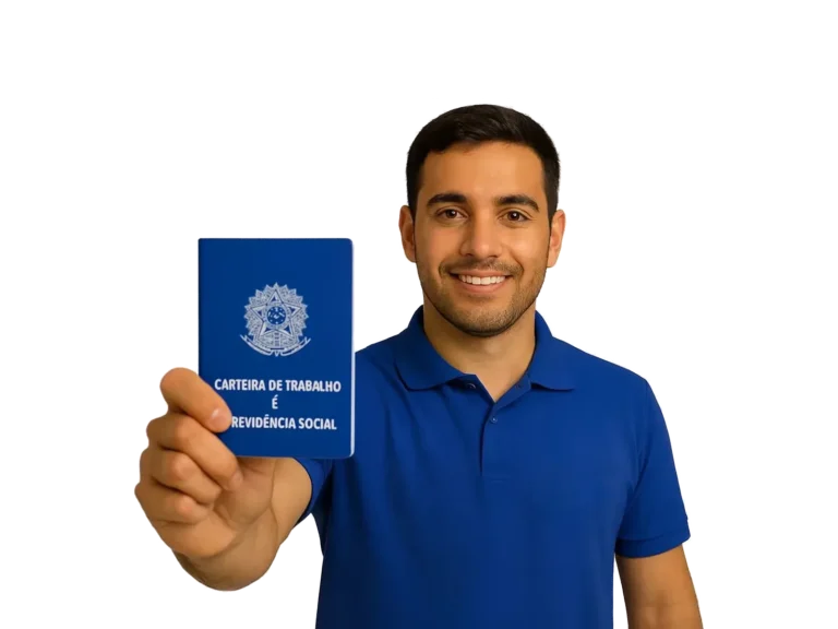 Imagem ilustrativa de um profissional segurando uma carteira de trabalho