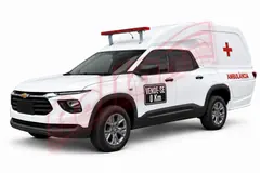 Chevrolet Montana Ambulância branca — foto principal com fundo branco, com identificação Bellan.