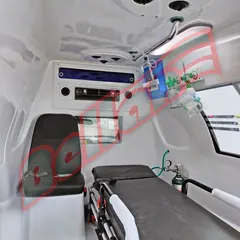 Interior ilustrativo de ambulância Tipo A — armários e equipamentos internos, imagem da galeria atual.