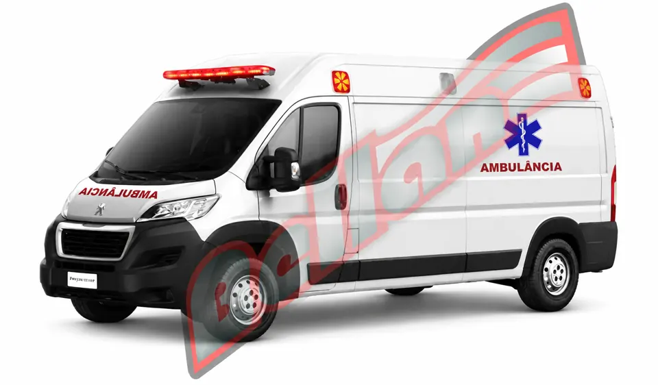 Peugeot Boxer Ambulância em vista externa sobre fundo branco