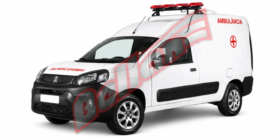 Nova Peugeot Partner Ambulância em vista externa sobre fundo branco