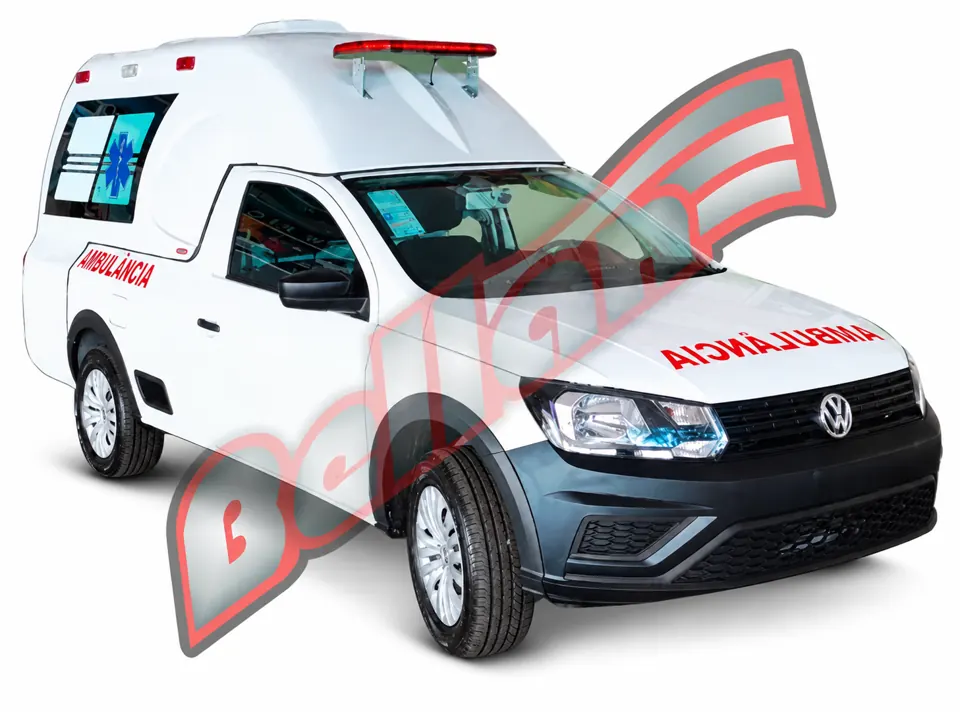 Volkswagen Saveiro Ambulância em vista externa sobre fundo branco